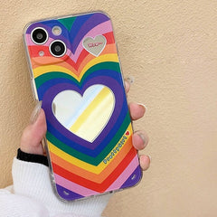 Funda para iPhone con espejo y corazón arcoíris