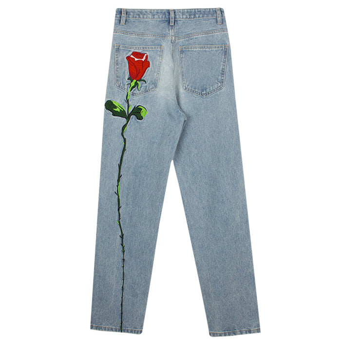 Jeans mit Rosenstickerei