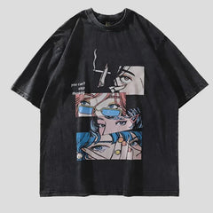 Distressed Retro Print Men's Oversize Grunge Cotton T-Shirt