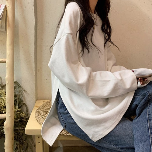 Camiseta de manga larga de gran tamaño estilo Harajuku para mujer
