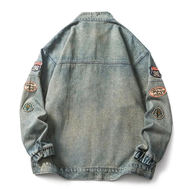 Men's Letter Embroidery, Baseball Varsity Denim Jacket