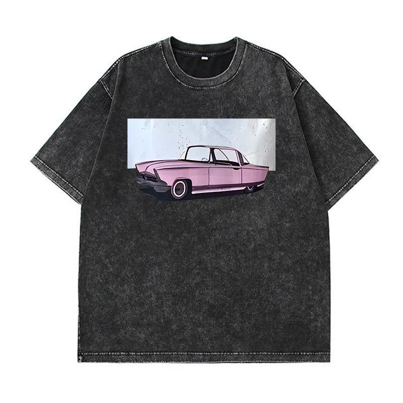 Camiseta holgada con estampado vintage y lavado ácido para mujer