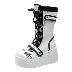 Botas de plataforma con cuña para mujer, estilo punk, estilo gótico en blanco y negro