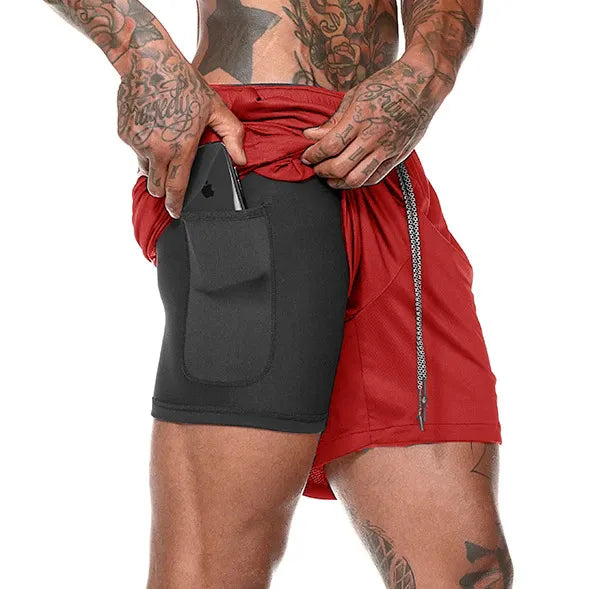 Pantalones cortos deportivos 2 en 1 de doble capa para hombre