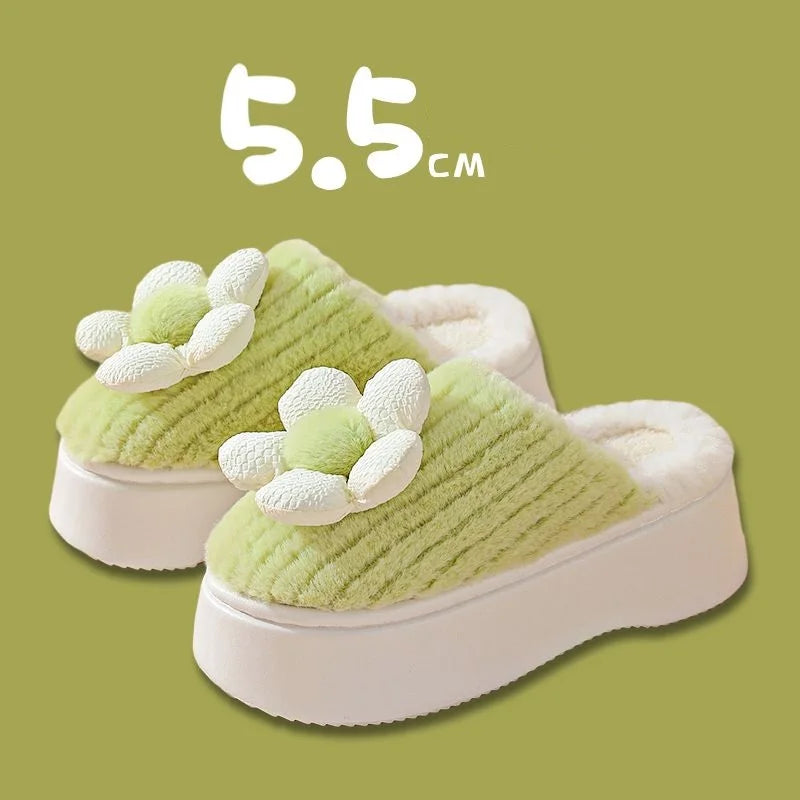 Pantuflas cálidas de plataforma para mujer