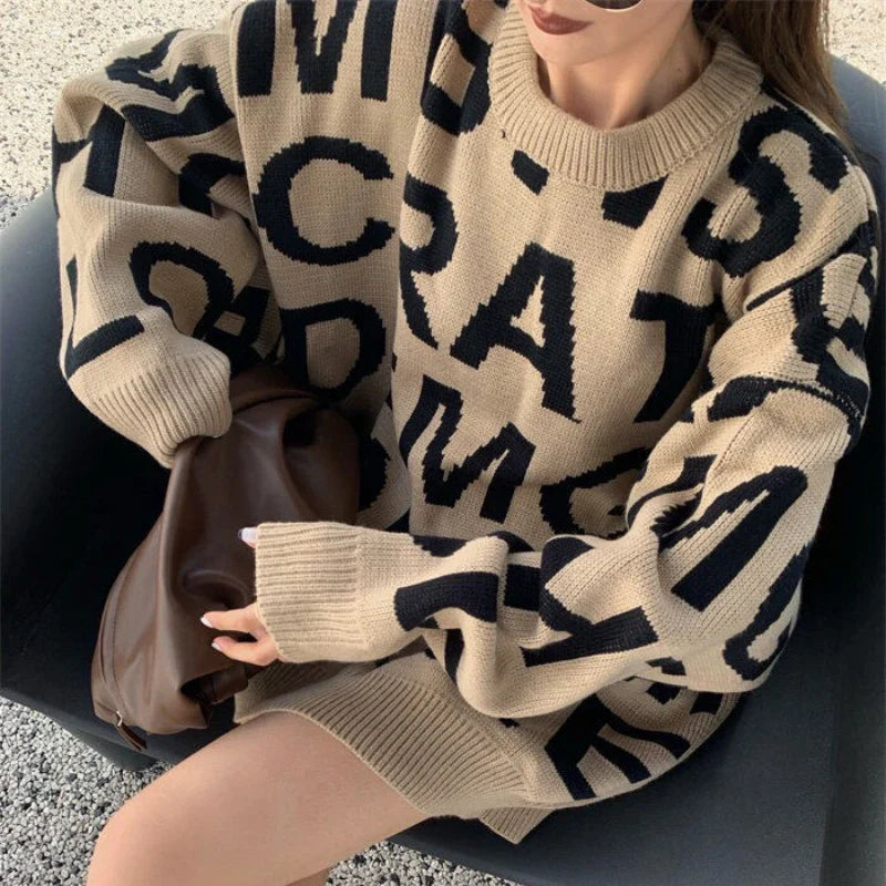 All-Match O-Neck Letter Sweaters Women's Autumn/Winter Pullovers