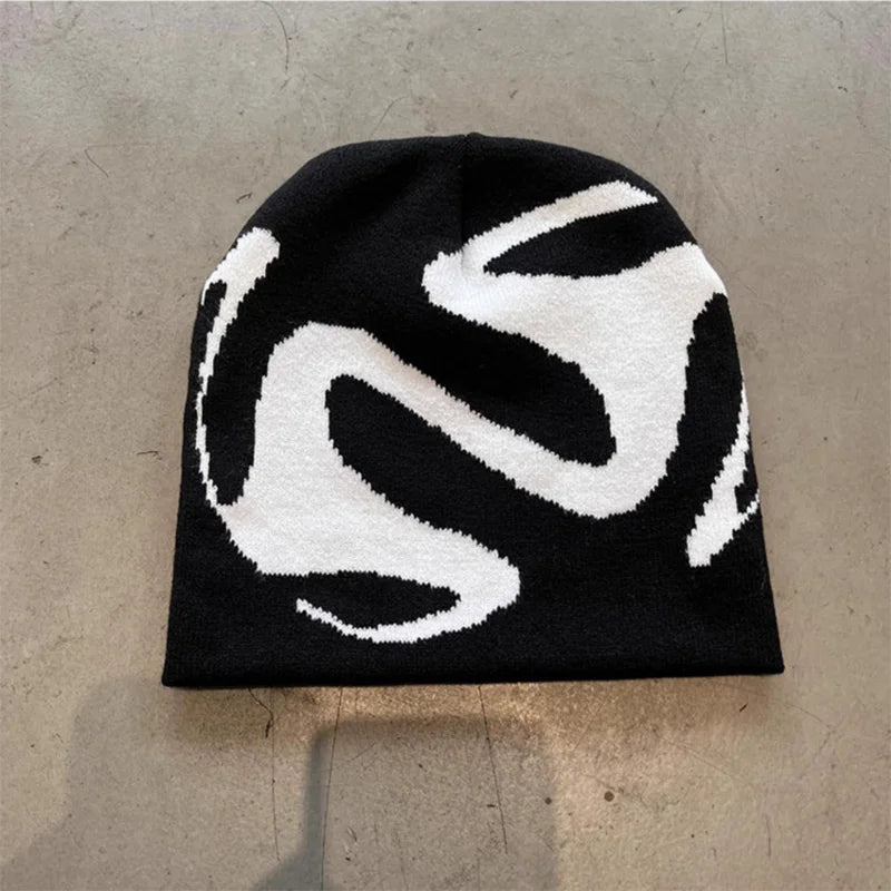 Goth Beanie Mütze Zahn Gestrickt Y2K Streetwear