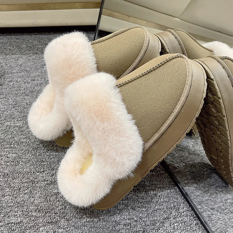 Pantuflas de plataforma de felpa cálidas de invierno para mujer