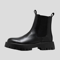 Schwarze Chelsea Boots im britischen Stil für Männer aus Mikrofaserleder