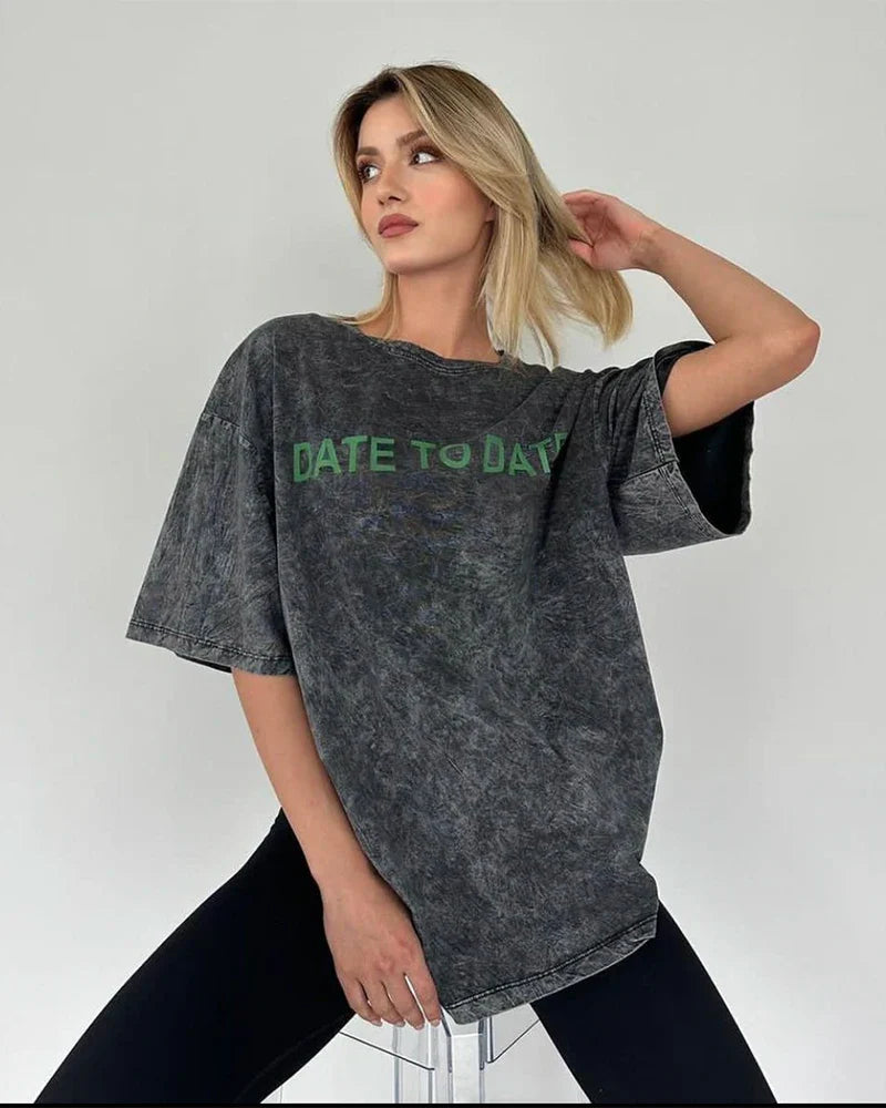 Camiseta vintage de algodón con lavado ácido para mujer
