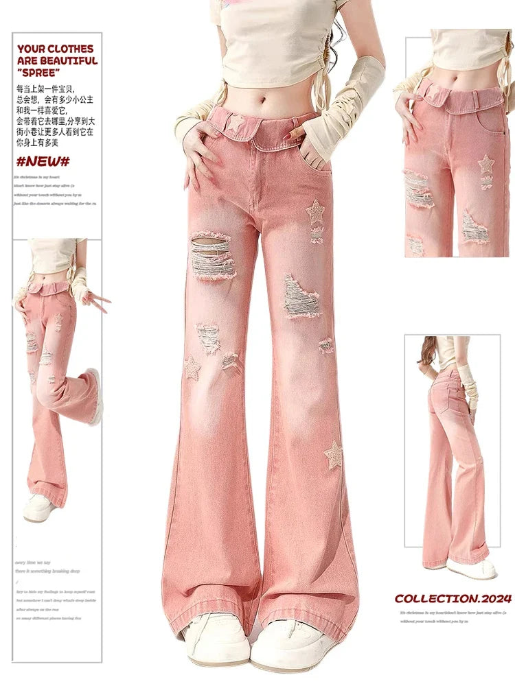 Vaqueros rotos - Denim Pink Star para mujer