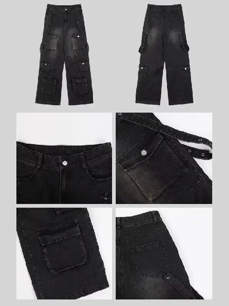 Emo Schwarze Cargo-Jeans für Damen