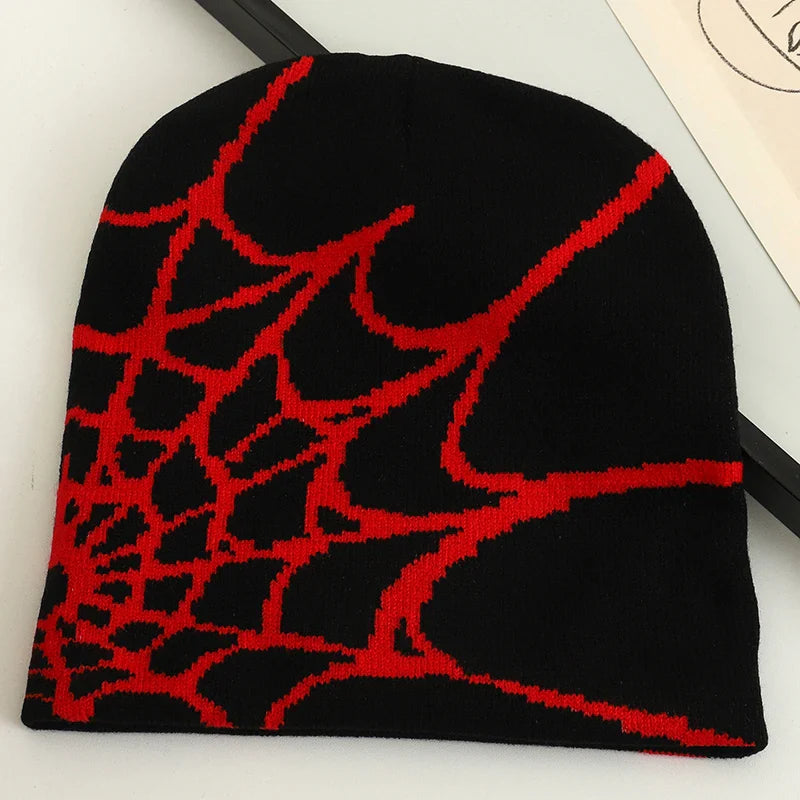 Gorro de punto Y2K con diseño de telaraña gótica