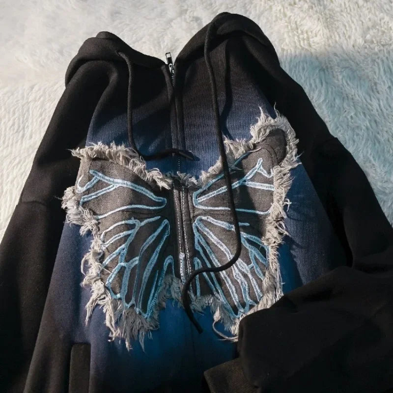 Sudadera con capucha de mariposa - Diseño de parche Y2K