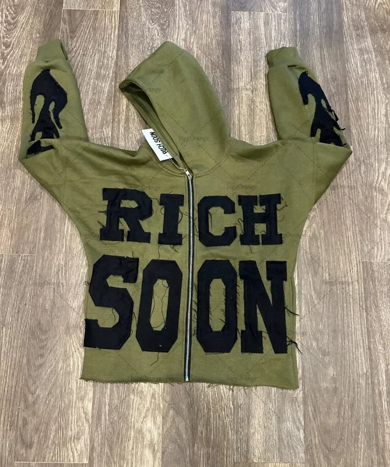 Rich Soon Hoodie - Retro Reißverschluss Unisex Sweatshirt