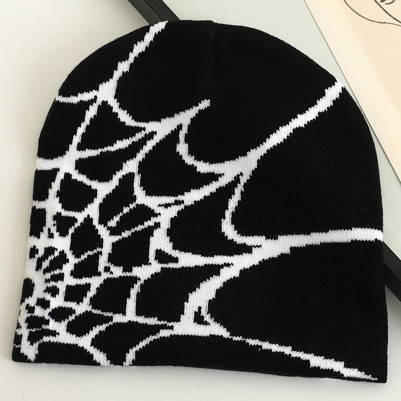 Gorro de punto Y2K con diseño de telaraña gótica