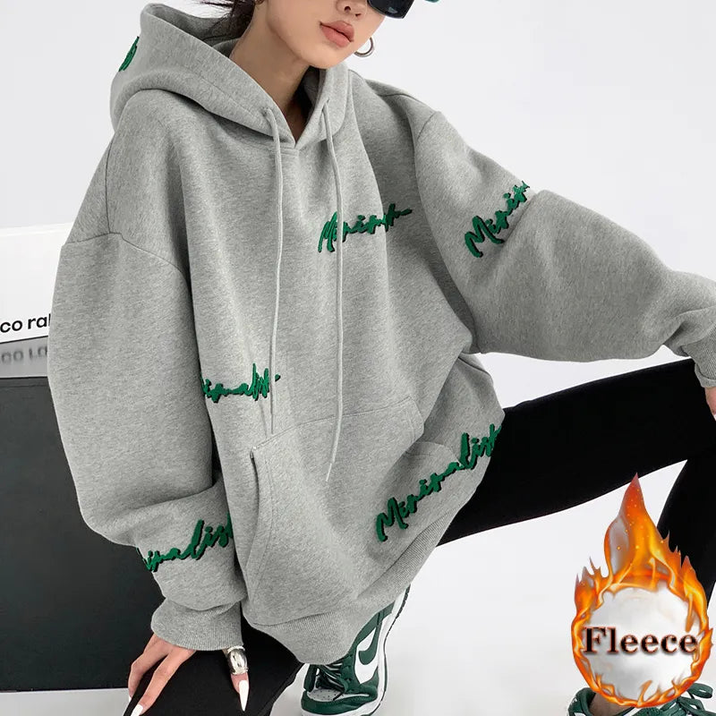 Sudadera unisex con capucha y bordado de letras de polar