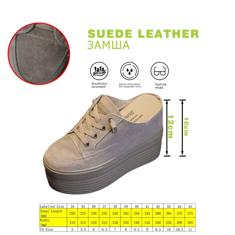 Sandalias de plataforma de gamuza sin cordones para mujer