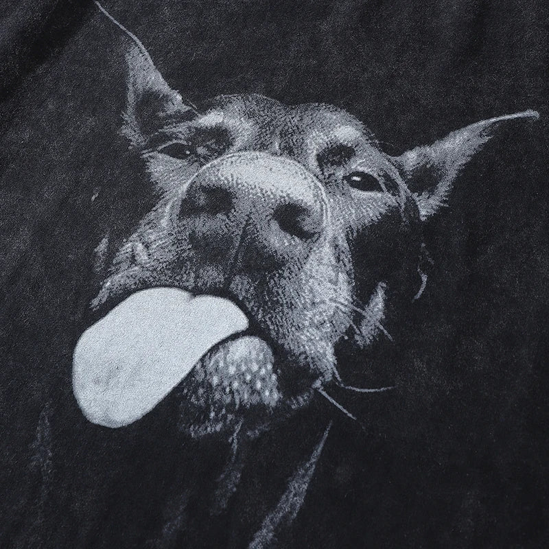 Hip Hop Doberman Oversized Women's Washed Cotton T-shirt