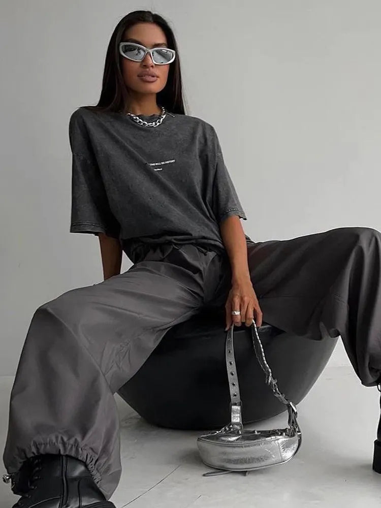 Camiseta vintage de algodón con lavado ácido para mujer