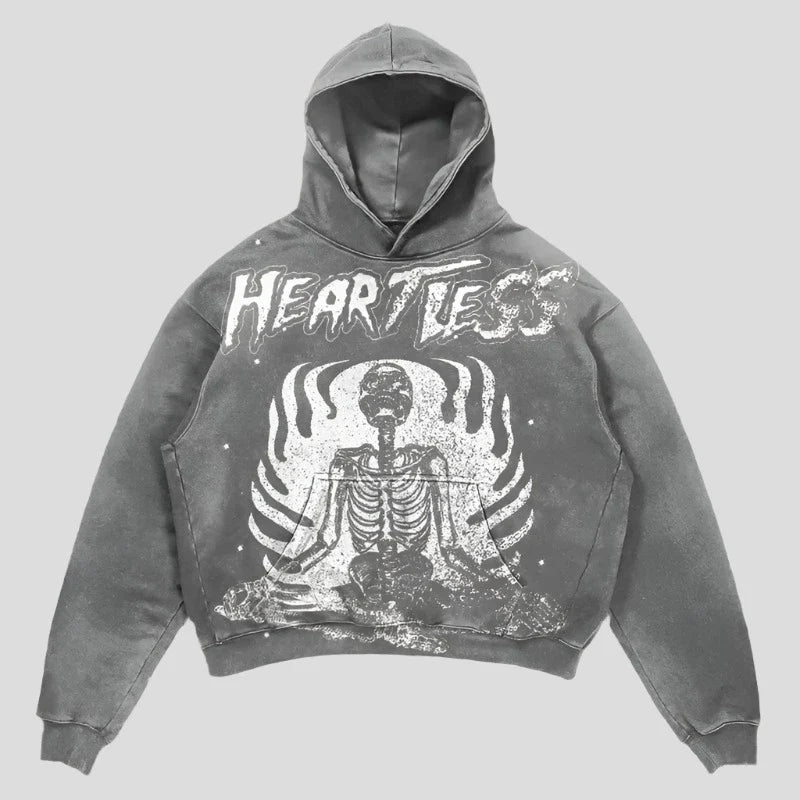 Heartless Skull Hoodie - Gray Unisex