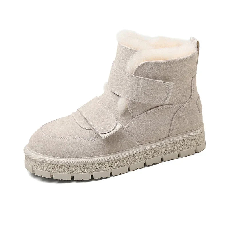 Leather Winter Snow Boots with Wool for Women