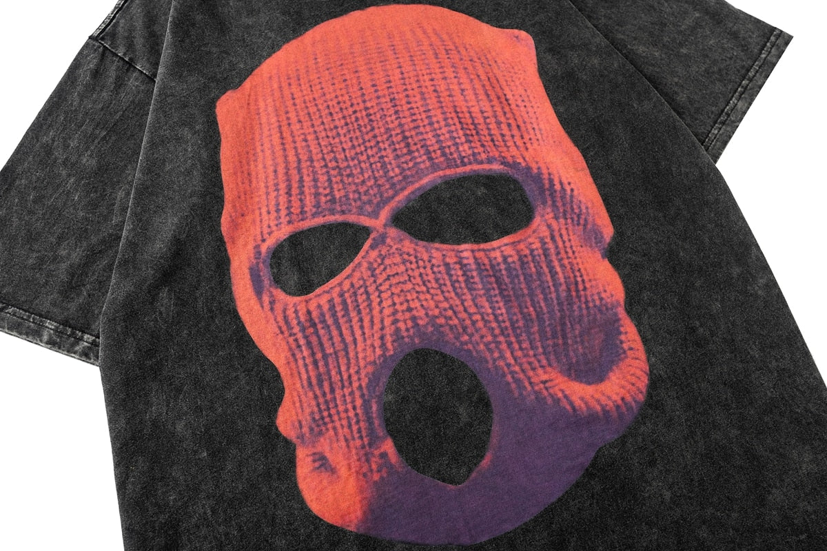 Camiseta negra lavada con estampado 3D extragrande para hombre
