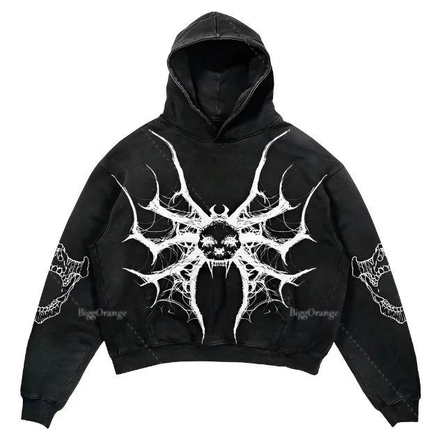 Gothic Oversized Black Graphic Hoodie for Women