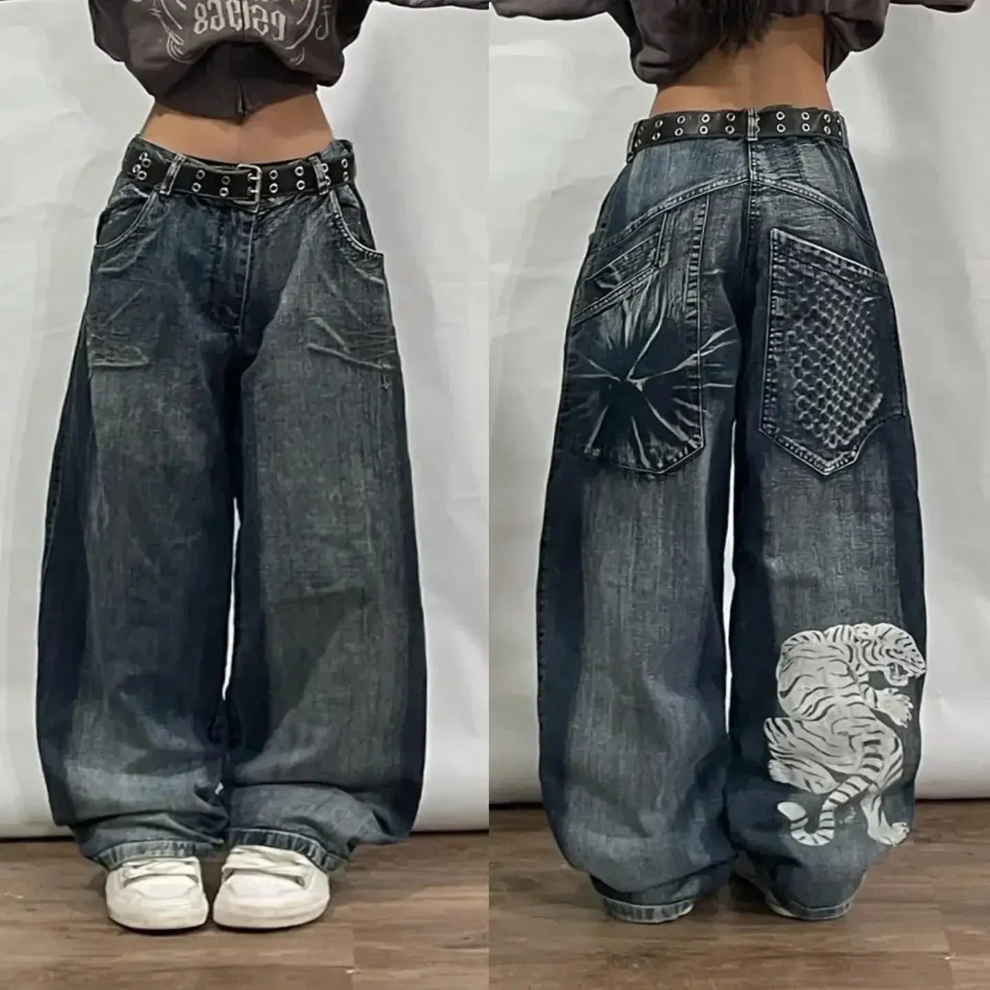 High Waist Baggy Jeans - Mehrere Taschen