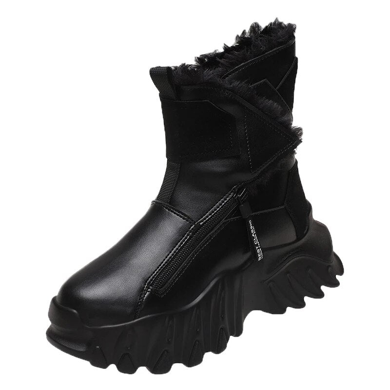 Suede Leather Platform Ankle Black Boots for Women