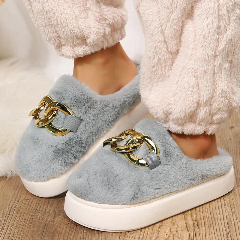 Pantuflas cálidas de plataforma para mujer