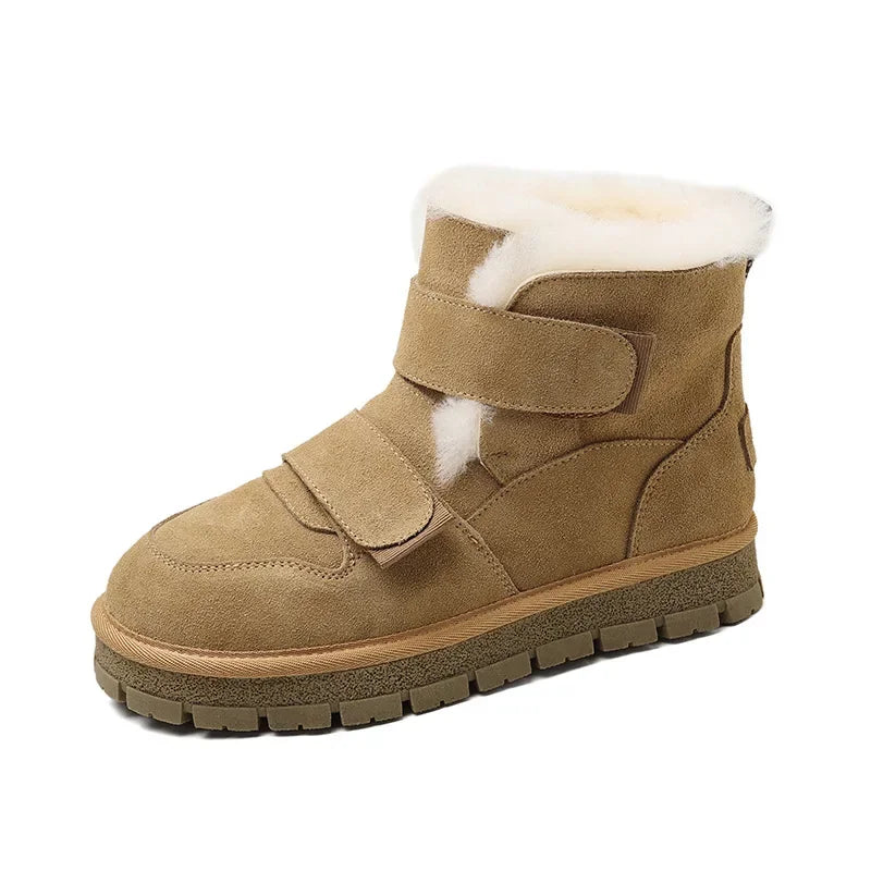 Botas de nieve de invierno de cuero con lana para mujer