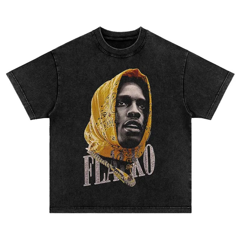Camisetas gráficas vintage de rapero con lavado - Ropa urbana de verano