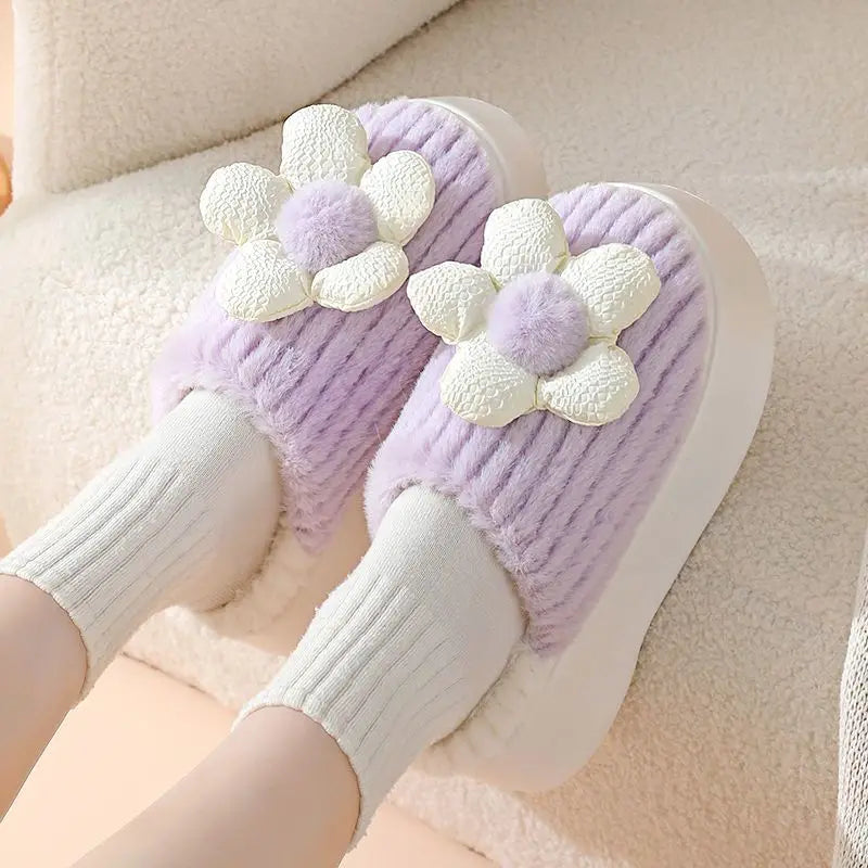 Pantuflas cálidas de plataforma para mujer