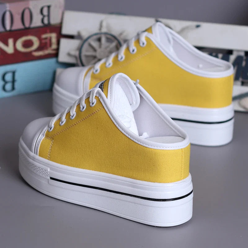 Slip-on Platform White Canvas Sneakers for Women