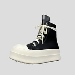 High Top Unisex Leather Sneaker Motorcycle Boots Jumbo Lace-Up Zip Luxury