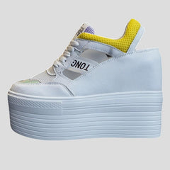 Leather Women's White Platform Sneakers 12cm Heel