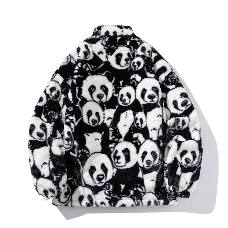 Winter-Pufferjacke aus übergroßem Fleece mit Panda-Muster für Herren