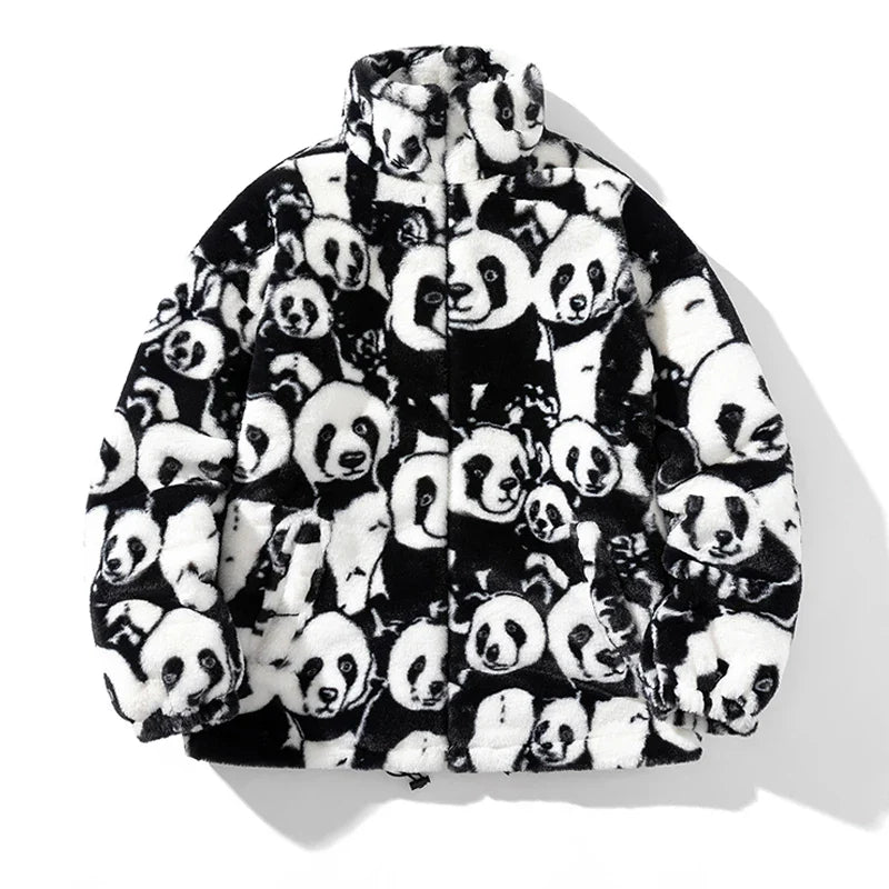 Chaqueta acolchada de invierno de gran tamaño con forro polar y diseño de panda para hombre