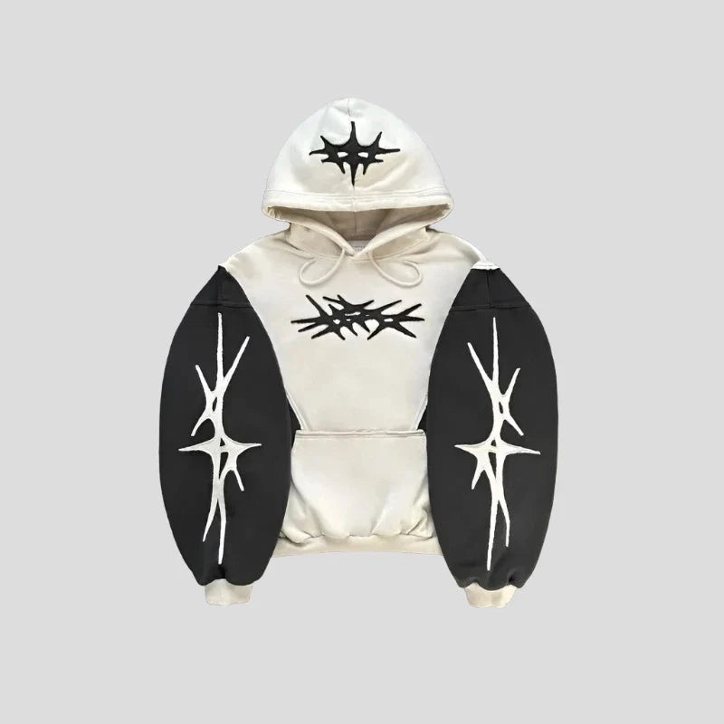 Gothic Geometric Embroidery Splicing Hoodie Y2K Style