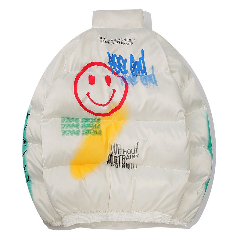 Men Smiley Print Puffer Padded Jackets