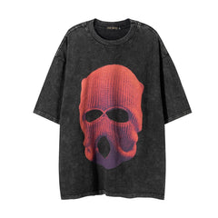 Camiseta negra lavada con estampado 3D extragrande para hombre