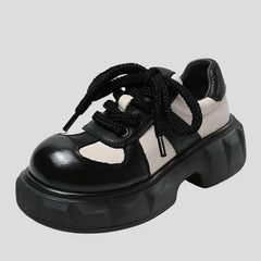 Retro Damen Sneakers - Mischfarben Leder Wedges