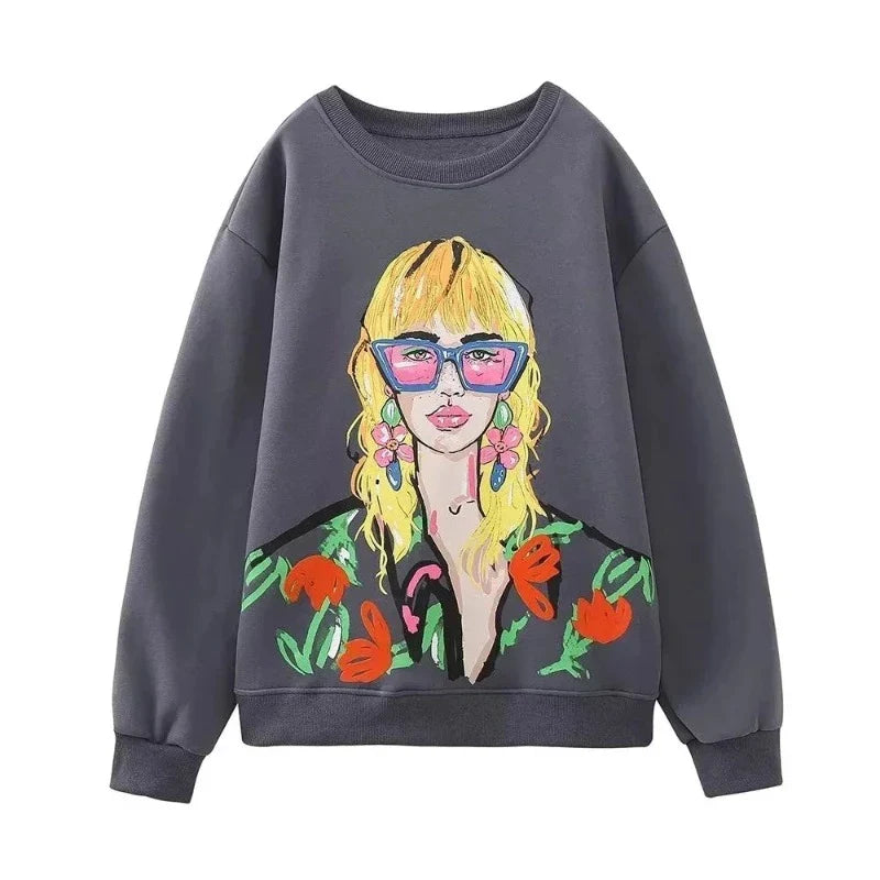 Sudadera con estampado de chicas hermosas para mujer