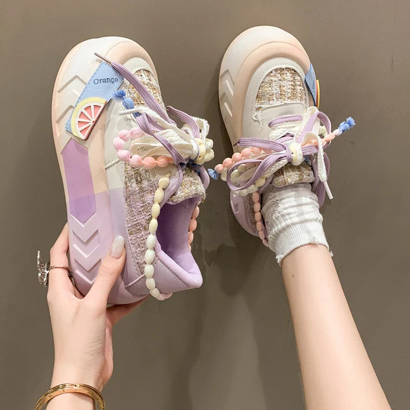 Cute Platform Round Toe Sneakers for Teens