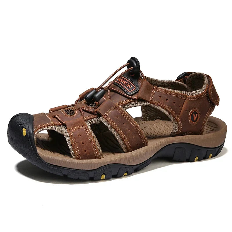 Leather Sandals Men's Outdoor Anti-Collision Toe Design