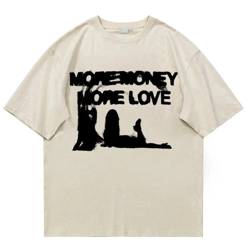 Camiseta gráfica extragrande de algodón "More Money More Love" para hombre
