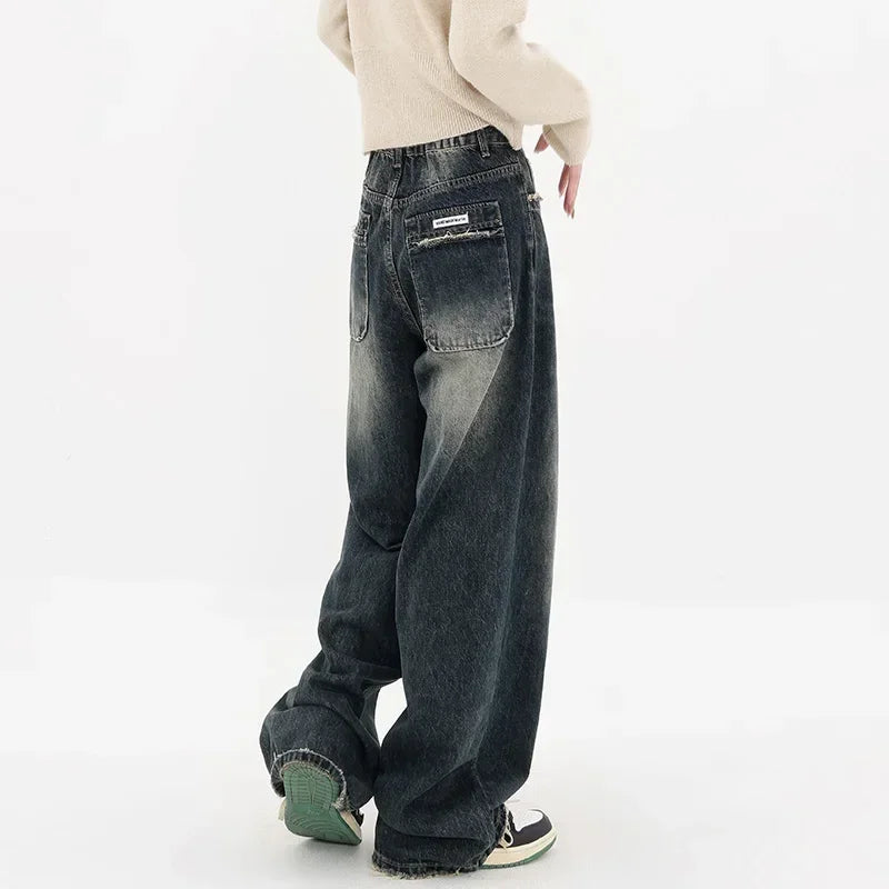 High Waist Wide Leg Denim Trousers for Women