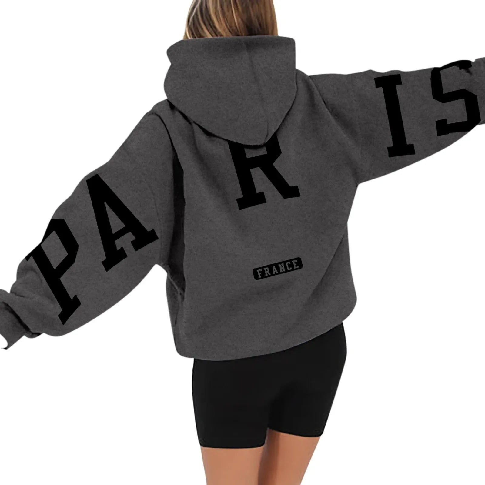 Sudadera con capucha estampada de París para mujer