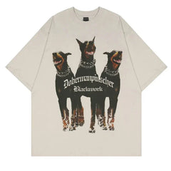 Camiseta de algodón con estampado de dóberman de gran tamaño para hombre